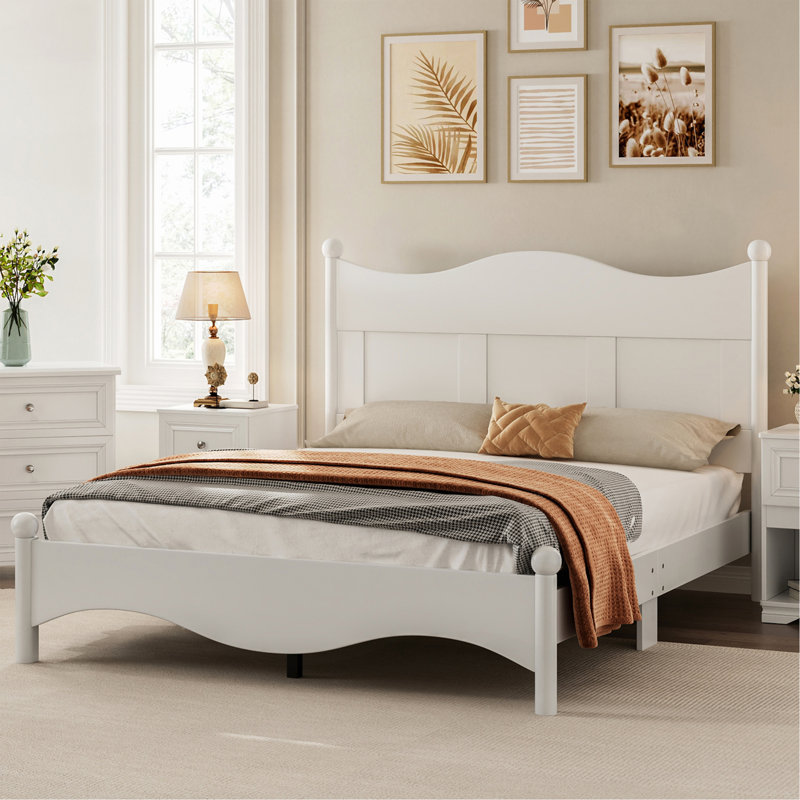 Wooden Bed with Slat Support, White