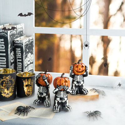 5.75"H Halloween Resin Skeleton Pumpkin Table Decor