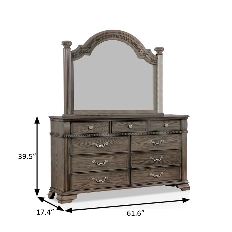61.6" W Traditional Dresser, Gray, Gray