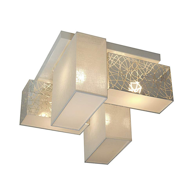 Partida Fabric Semi Flush Mount, Silver/White