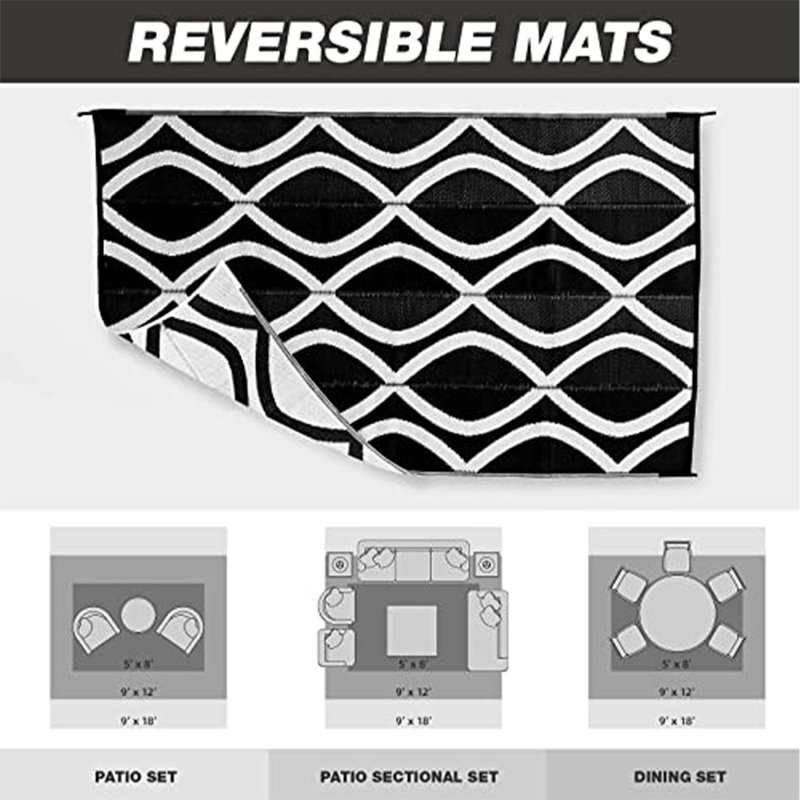 White/Black Indoor/Outdoor Area Rug, Rectangle 12' x 9'