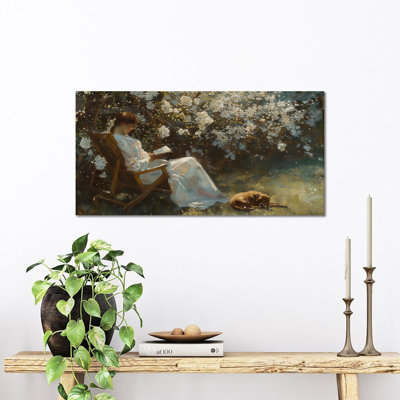  Monet Canvas Wall Art, Spring Garden Reading Pictures Wall Decor, Impressionist Flower Painting Prints for Living Room, Framed Nature Landscape Art Ready to Hang 12" × 24"