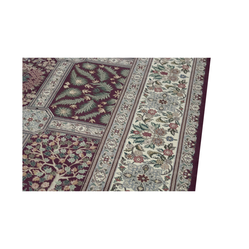 Tapis prune et ivoire noué à la main de haute qualité
