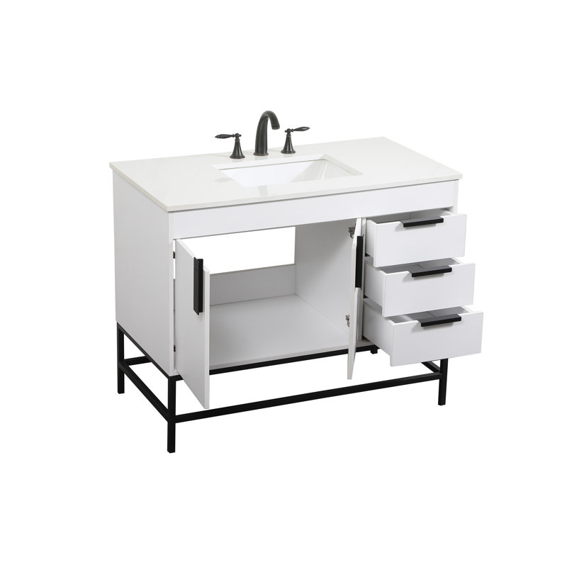 Eugene 42'' Single Bathroom Vanity with Engineered Marble Top, White