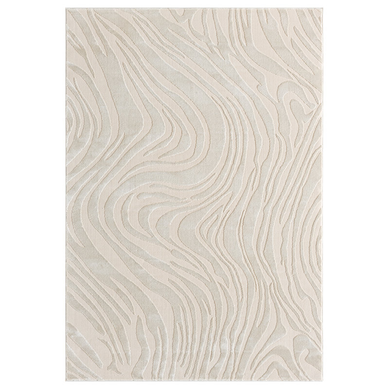 Vellure Modern Indoor Living Room Area Rug Embossed Cut-Shrink Pile with Metallic Sheen Jute Backing Living Room - Bedroom Hallway Carpet Maze Cream 