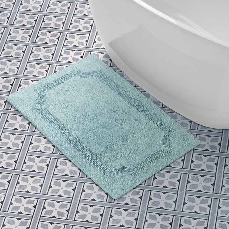 Laura Ashley Tablet Reversible Cotton Bath Rug, Aqua, 34" L x 21" W
