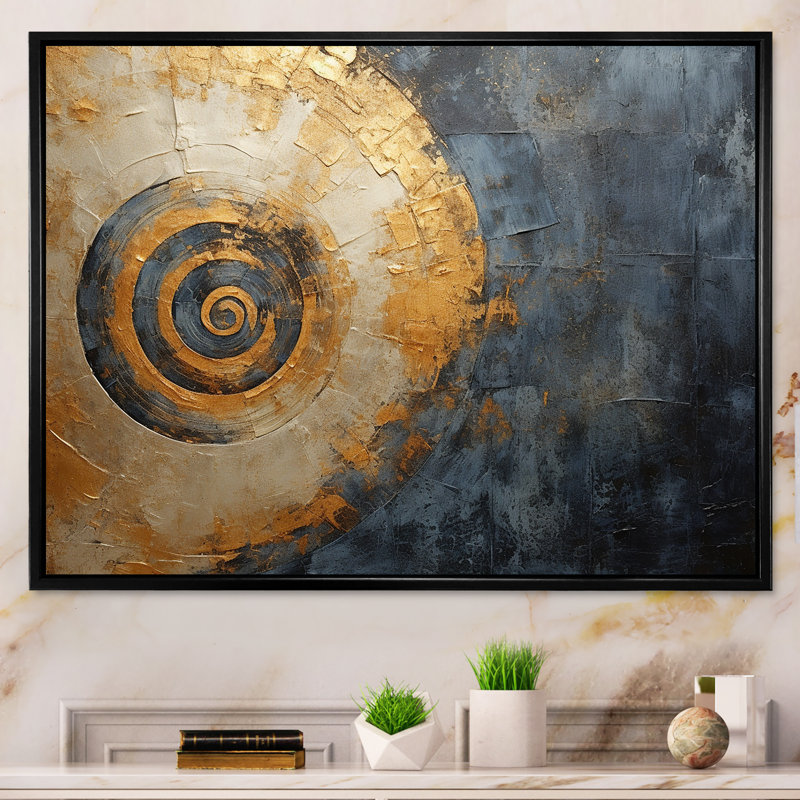 Golden Twilight Spiral III sur toile, Cadre flottant noir, H 30 po x l 40 po