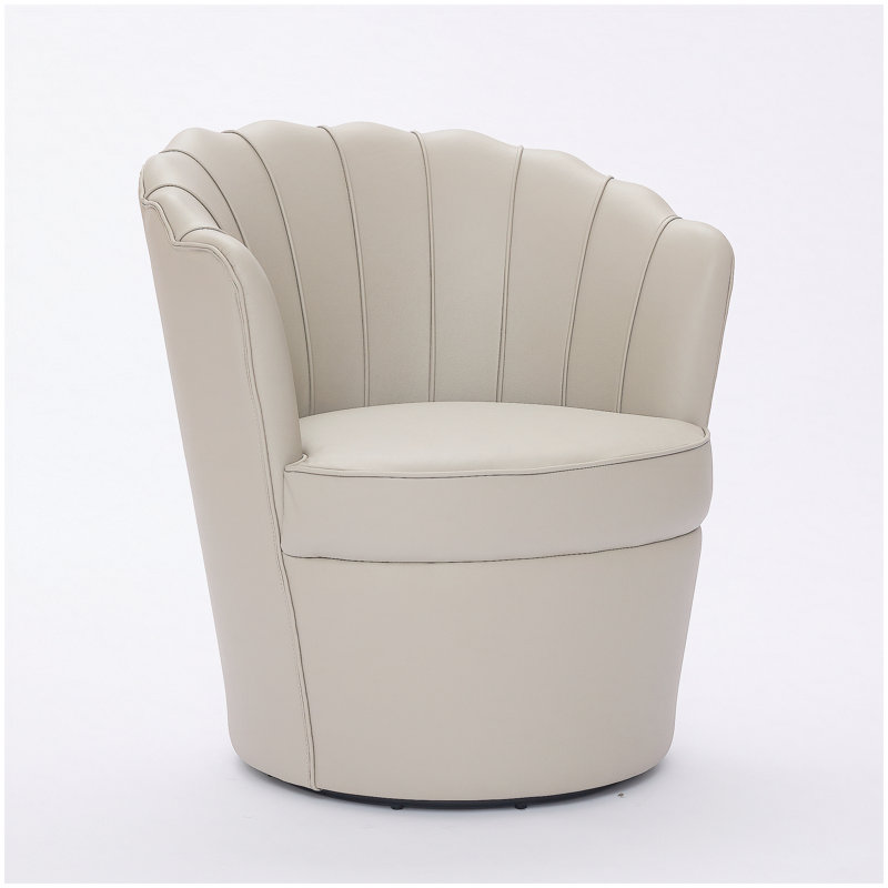 Chaise pivotante crème à pétales crème - Base en métal pivotant à 360 °, fauteuil de bureau à oreilles en cuir véritable grain supérieur, siège d'appoint de bureau incurvé à conception cannelée