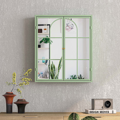 Armoire murale rétro 23,62 "à deux portes avec miroir, espace de rangement à trois niveaux pour le salon, la salle de bain, la salle à manger,