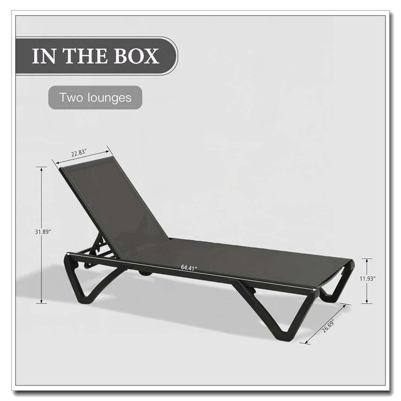 Ensemble de 2 chaises longues de patio en aluminium avec roues et dossier réglable à 5 positions, Gris foncé