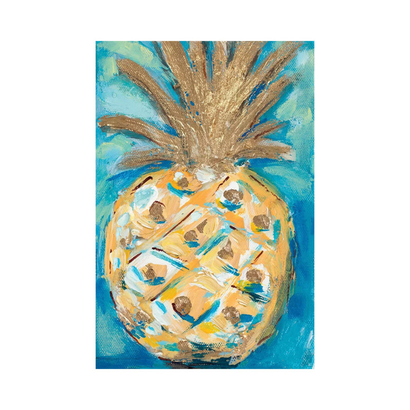 Blue Gold Pineapple 1 Piece Wrapped Canvas Painting, 20.32 cm H x 30.48 cm W
