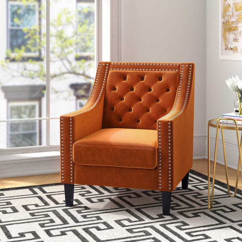 Fauteuil capitonné de 26,7 po de largeur Curtis, Velours orange, Velours orange