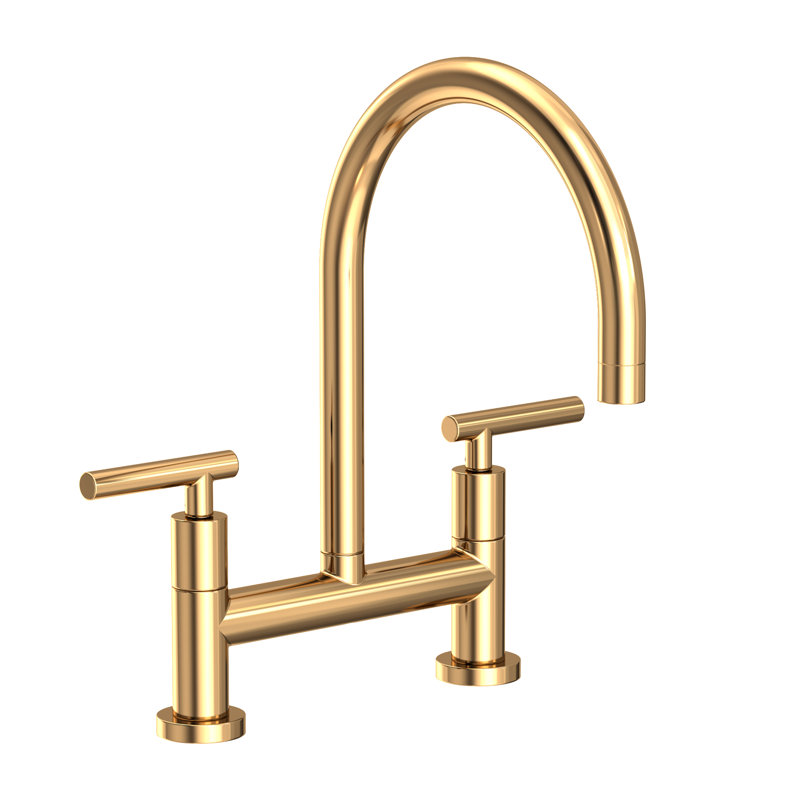 East Linear Kitchen Bridge Faucet, Uncoated Polished Brass (Living, non-returnable), Lever Handle
