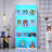 Display Cabinet With Glass Doors, 66" Lighted Display Case With 3 Color Lights, 4-tier Bookcase With Human Body Sensor-1611181010