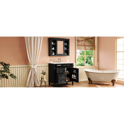 Meuble-lavabo de salle de bain avec 2 portes à fermeture douce - 4 tiroirs silencieux et élégants - finition hygiénique
