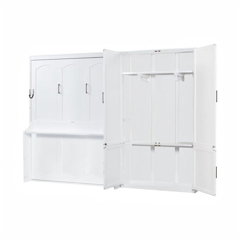 Grand lit escamotable mural avec placard, blanc