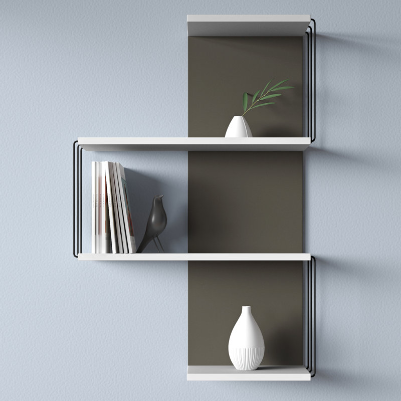 Rishel Modern Wall Shelf with Numerous Shelves, White and Anthracite, 25.2 x 37.8 x 7.5 inches | 100% Melamine Coated Particle Board, Thickness: 0.7 inches | Stylish, Space-Saving Design, Perfect for Home or Office Decor