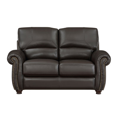 1Pc Leather Loveseat Rolled Arms Nailhead Trim Comfortable Plush Seating Seatback Traditional Living Room Furniture