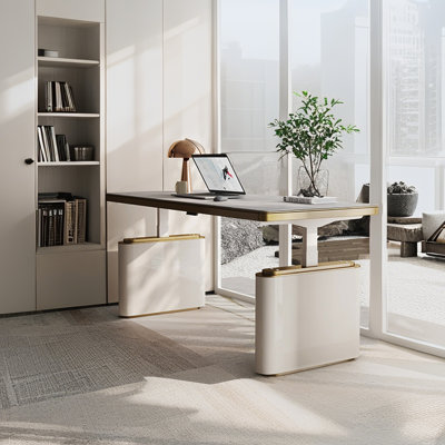 Modern Light Luxury White/Grey Sintered Stone Electric Height Adjustable Standing Desk
