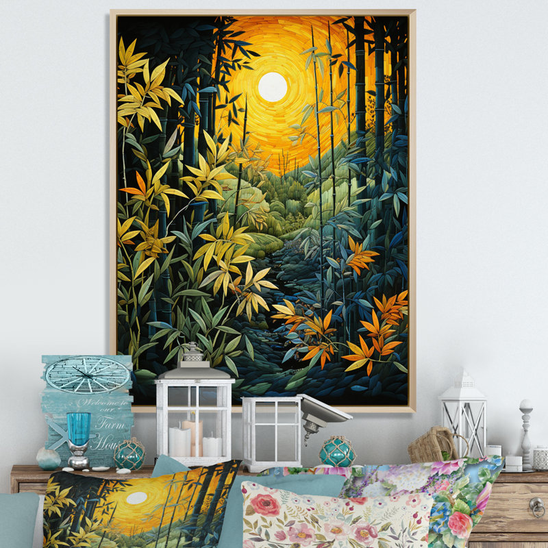 Art asiatique sur fond de bambou Ladislau, impression sur toile III, H 44 po x l 34 po x P 1,5 po, Cadre flottant naturel