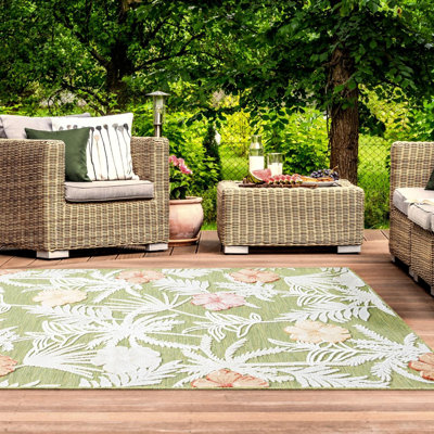Tropical Leaf Floral Outdoor Area Rug