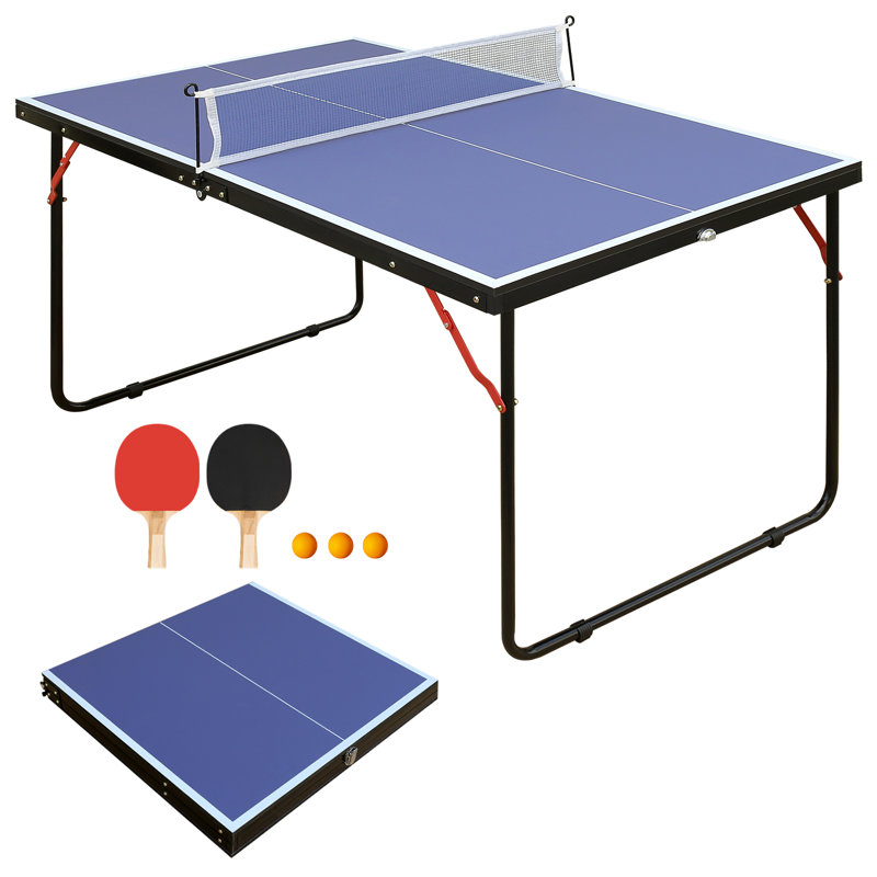 Table de ping-pong pliable de 137 cm (4,5 pieds), avec filet et 2 raquettes, facile à ranger, noire., Black