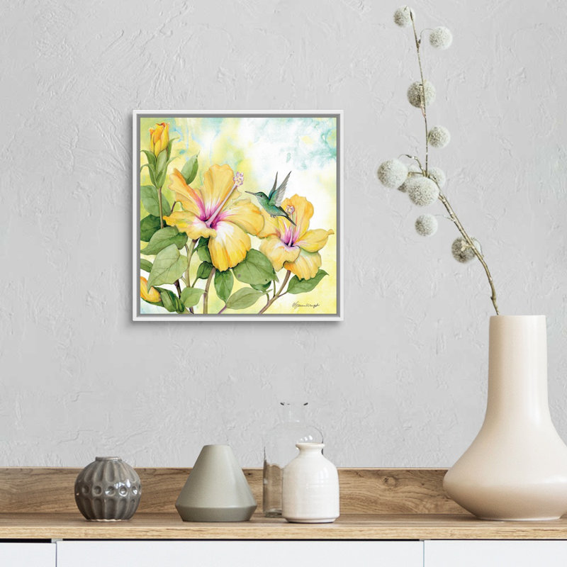Hibiscus, art mural sur toile, Toile avec cadre blanc, H 12 po x l 12 po x P 1,75 po