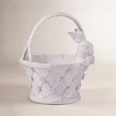 11" Resin Floral Basket With Bunny