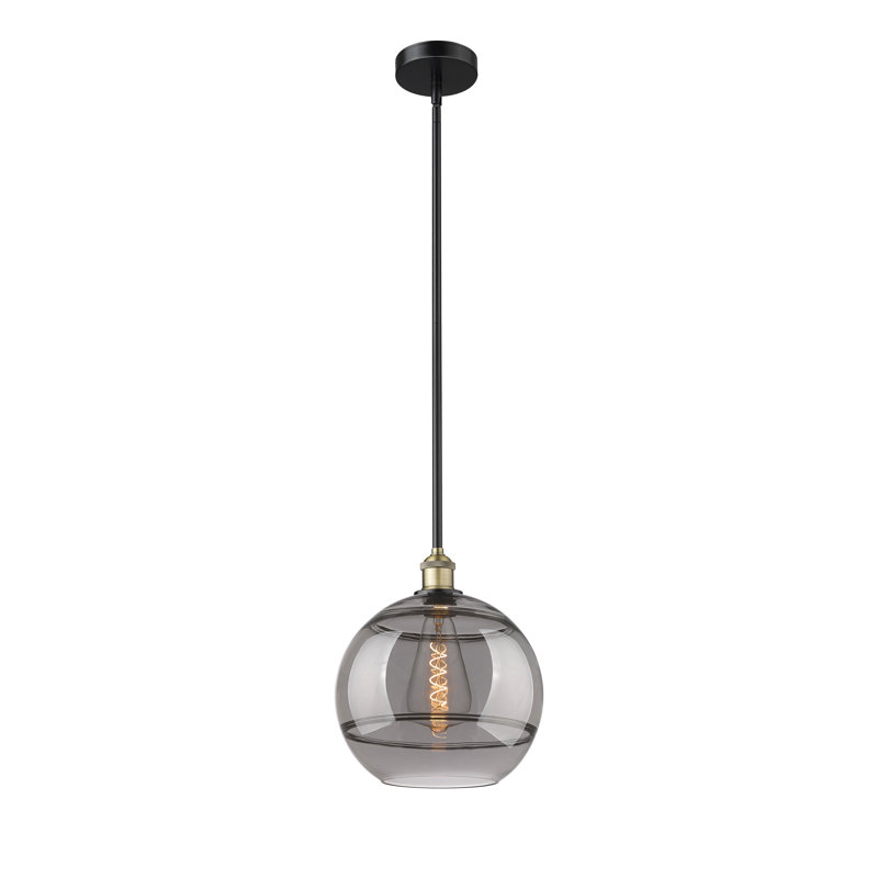 Mini-luminaire suspendu avec tige 6 po Edison Bienes-616-G556, H 12,88 po x l 12 po x P 12 po, Gris fumée clair