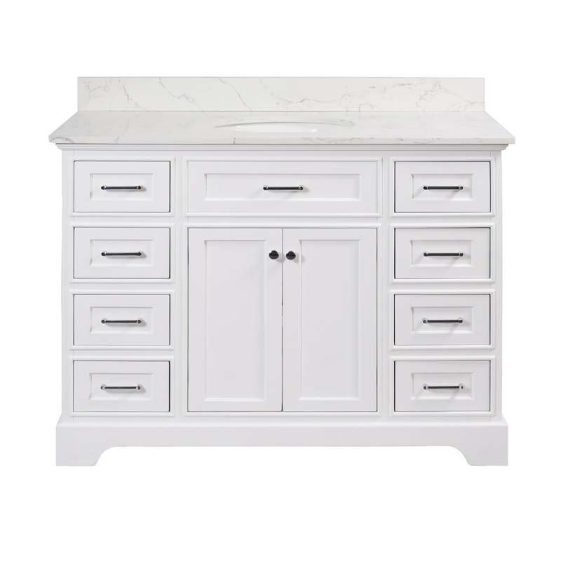 Ronnie 22" D x 35" H Single Bathroom Vanity with White Cabinet and Engineered Marble Countertop, Engineered Marble, White