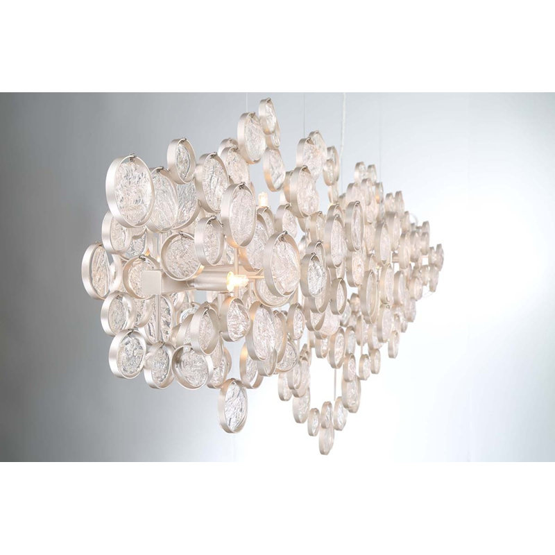 Lustre linéaire ovale 56 lumières TRENTO, Nickel brossé, Transparent, H 25 po x l 92 po x P 11 po