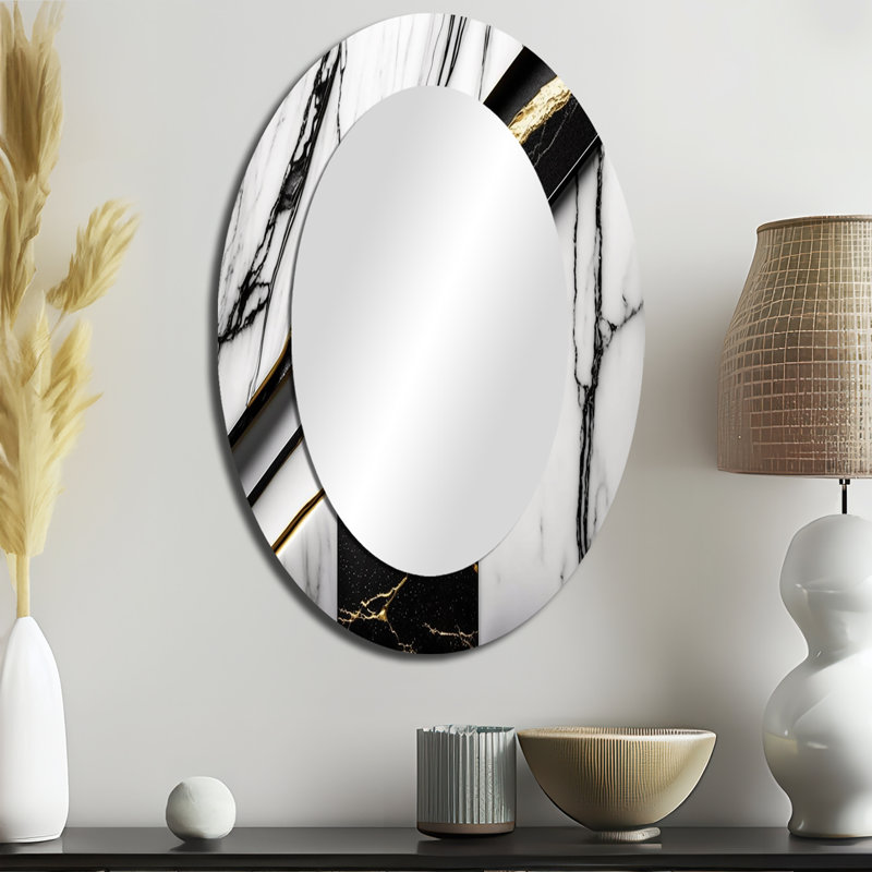 Abstrait géométrique géométrique gris marbre I - miroir mural ovale moderne, 36 po x 24 po