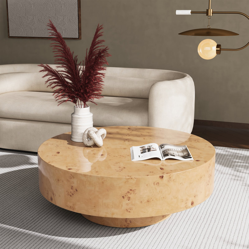 Table basse ronde en bois massif de 31,5 po et 35 po - Motifs de tourbillons naturels uniques, conception élégante incurvée, centre de table fabriqué à la main