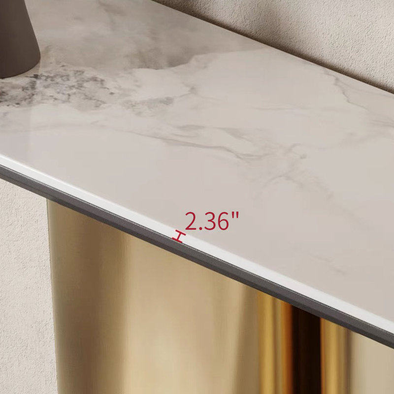 Table de porche en pierre frittée de style français., H 33,8 po x l 47,2 po x P 13,7 po, Doré
