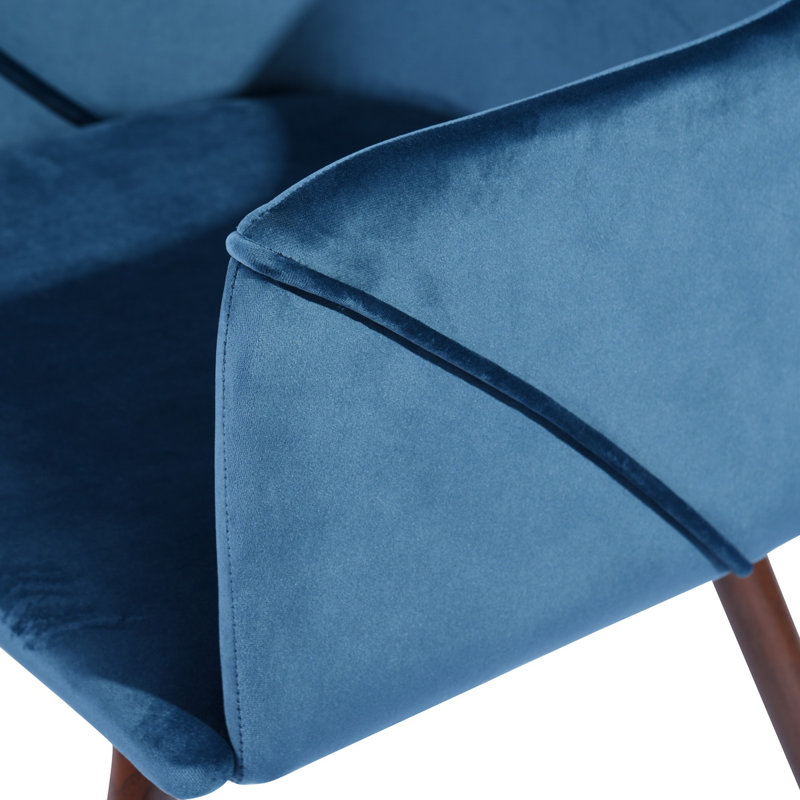 Sofiya 47cm H Velvet Upholstered Armchair, Navy Blue, Oak