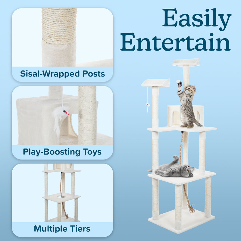 PETMAKER 6-Foot Cat Tower, Cat Condo 9 Sisal Rope Scratching Posts with Hanging Toys, 71.5" H x 23.5" W x 19.25" D, Ivory
