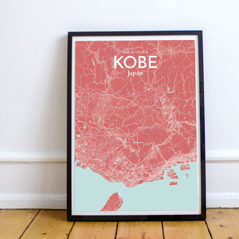 Kobe City Map - No Frame Print, 43.2cm H x 27.9cm W x 0.1cm D