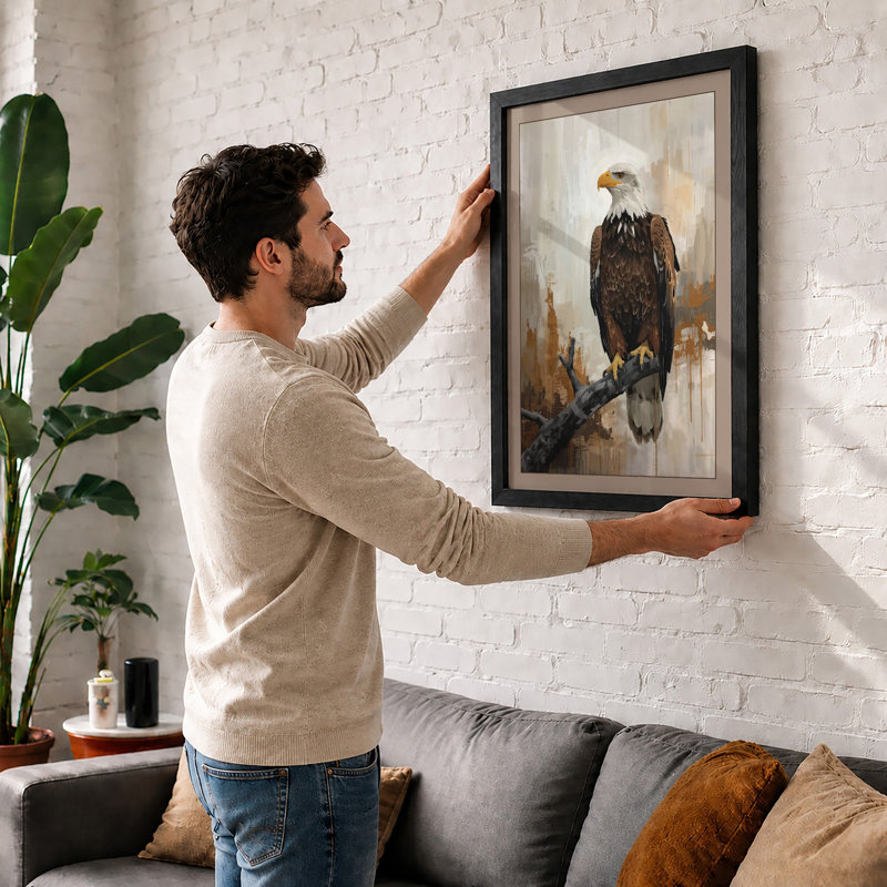 Bald Eagle at Rest Rustic - Framed Print, A1 - 84.1 x 59.4 cm, Black