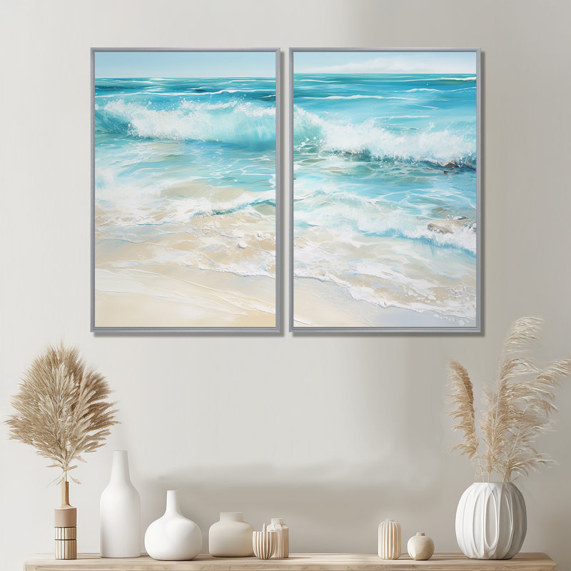 «Ocean Charm», art mural côtier, 36" H x 48" W, Impression encadrée flottante, Silver