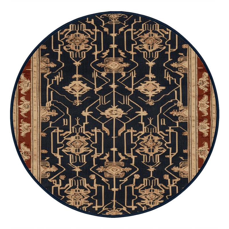 Machine Washable Art Deco Purple Area Rug, Round 8'