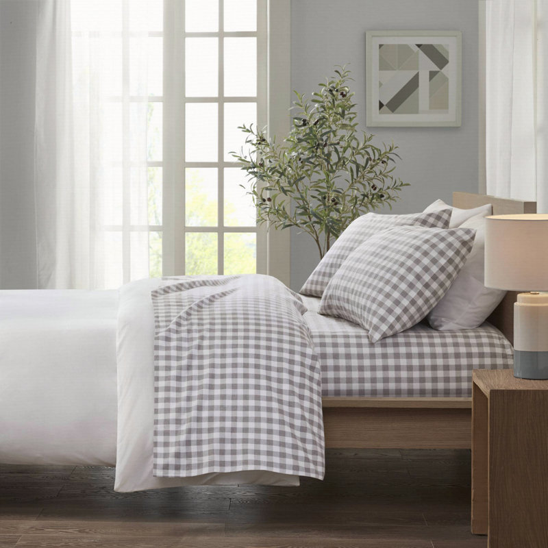 Ensemble de draps imprimés à carreaux à chevrons, Couvre-lit double + 3 pièces supplémentaires