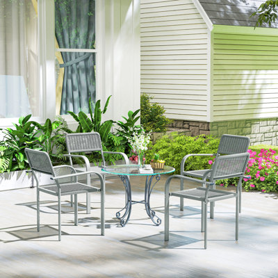 Outsunny Garden Chairs Set of 4 Stackable Rattan Dining Chairs Light Grey