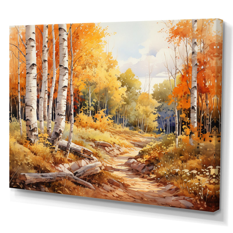 Birch Woods Gilded Pathway II - Imprimé, Toile tendue, H 24 po x l 32 po x P 1 po