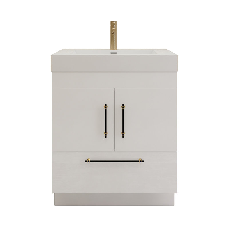 30'' Single Bathroom Vanity with Acrylic Top, Glossy White