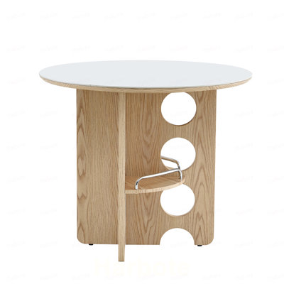 Sintered Stone round dining table with storage compartments, wood grain MDF legs. Suitable for a home dining room, for a family of 2 to 4 people. Double-layered tabletop.