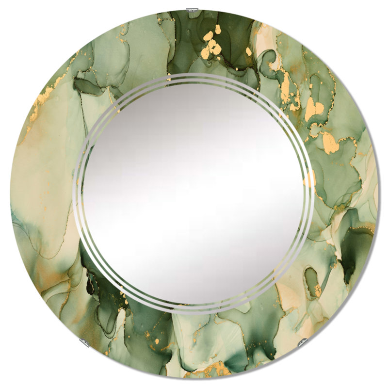 Miroir mural vert abstrait avec art fluide, 32 po x 32 po