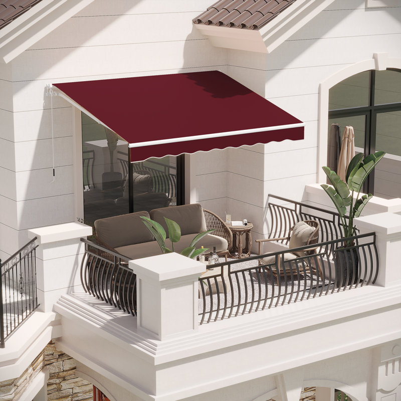 AECOJOY Manual Retraction Slope Patio Awning, 98.4" W x 78" D, Wine Red, Solid Color