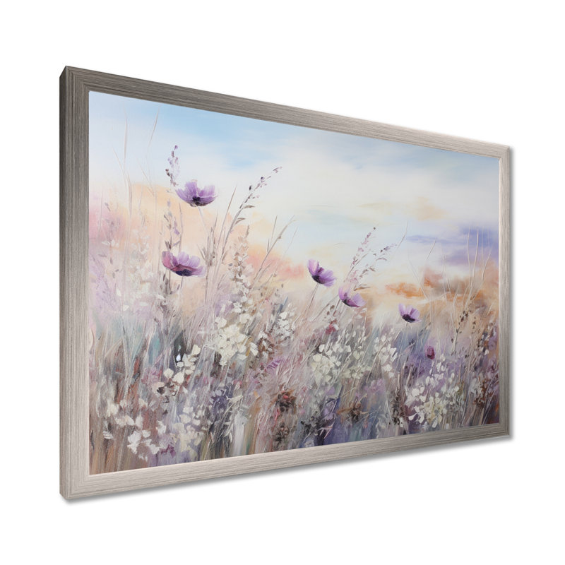 Impression sur toile encadrée Minimal Purple Herbs Country - Flowers, H 30 po x l 40 po, Cadre photo unique, Argent argent
