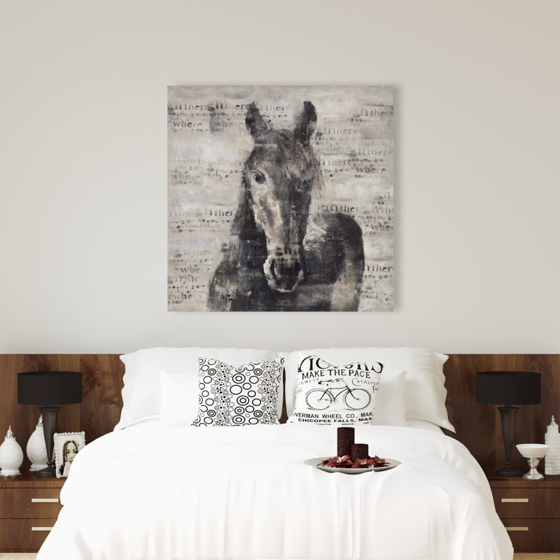 Abstract Horse with Typography - Office Gray Canvas Art Decor