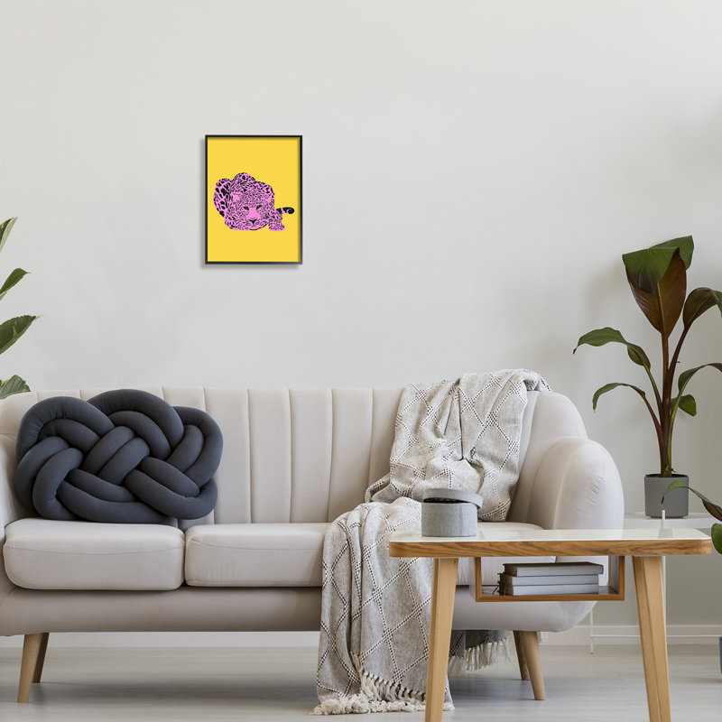 Léopard de style pop encadré par House of Lulu, Giclée encadrée noir minuit, H 14 po x l 11 po x P 1,5 po